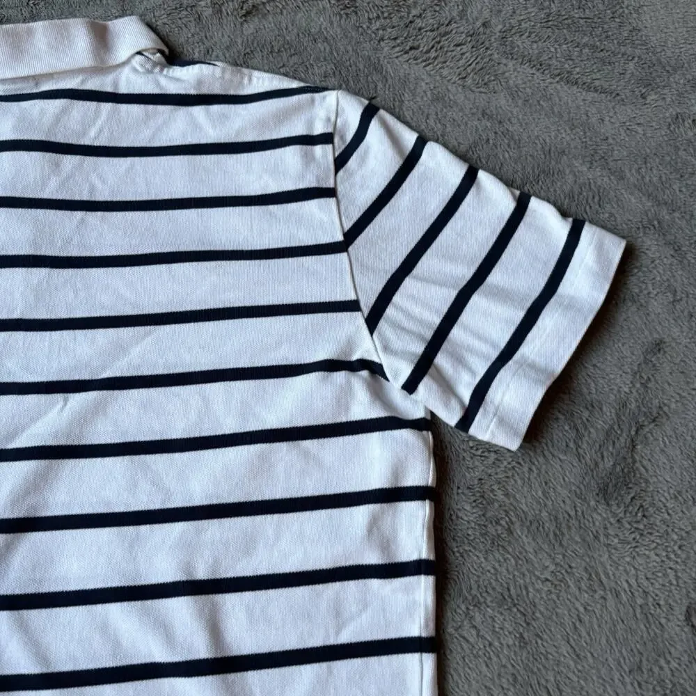 Polo Ralph Lauren Mens White w/Black Stripe Short Sleeve Pocket Size L Preppy